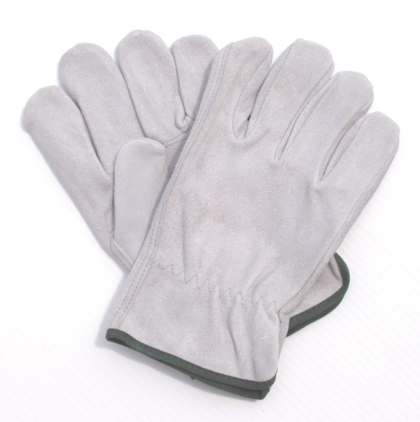 GREY ALL-LEATHER UNLINED GLOVES